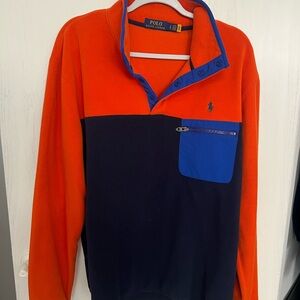 Ralph Lauren Men's Quarter Button-Up Fleece in Orange and Blue